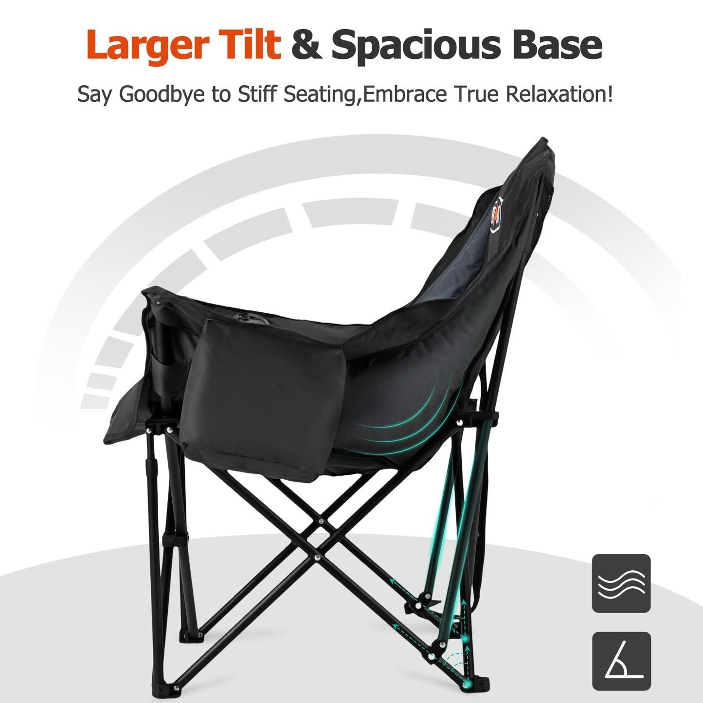 Overmont Oversized XL Camping Chair for Adults - 450lbs Support Heavy-Duty Padded Folding Chair with Side Pocket Cup Holder Cooling Bag for Outdoor Sports Garden Beach Fishing Lawn Black
