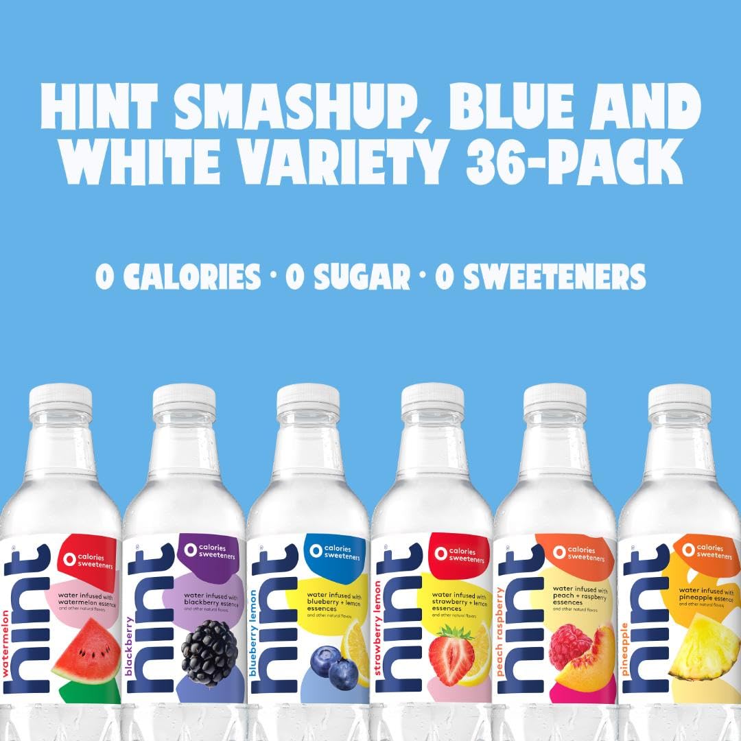 Hint Bottled Water, Smashup Variety Pack Bundle - Purified Flavored Water with Zero Calories, Sugar Free, Natural Flavors - 16 Fl Oz (Pack of 36)