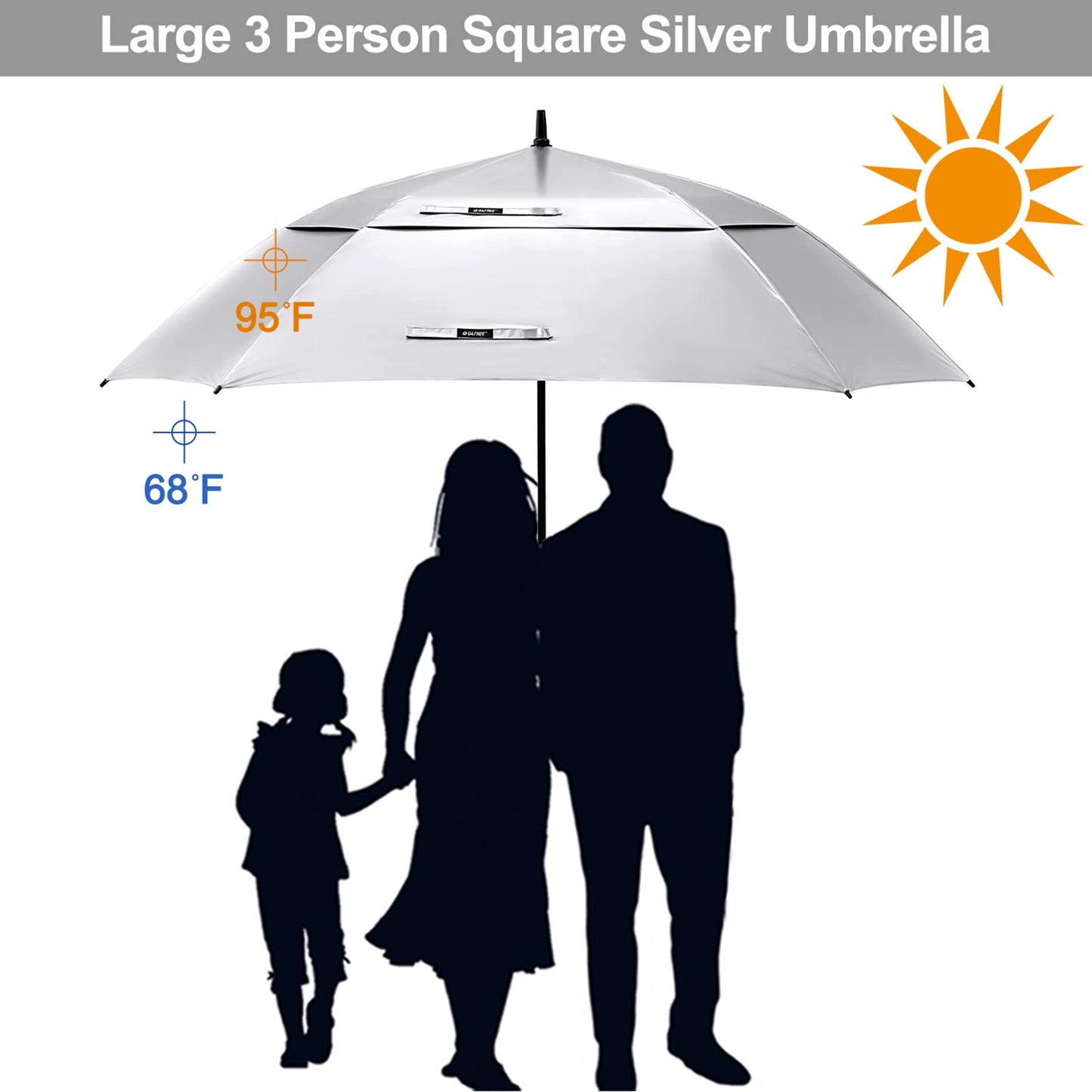 G4Free Extra Large Golf Umbrella Sun Protection Double Canopy Vented Windproof UV Square Automatic Open 68 Inch Oversize Stick Umbrella for Men Women