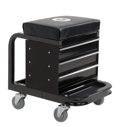 Omega-Lift Mechanic Stool with Wheels – Tool Box with Padded Chair Seat and Rolling Wheels for Garage – 450 Lbs Capacity