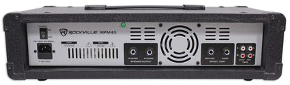 Rockville RPM45 1800w Powered 4-Channel Mixer Amplifier, USB, Effects, Phantom Power, Durable Wooden Enclosure, Compact Design, for Musicians and Small Venues