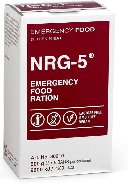 Katadyn NRG-5 Emergency Food Ration 500g Pack of 1 (9 Bars) Ready to Eat 2380 kcal, Vegan, Lactose-Free, GMO-Free | Long-Term Survival, Emergency Preparedness and Outdoor Adventure Food Bar