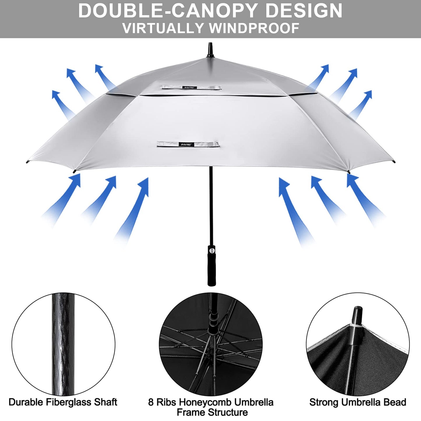 G4Free Extra Large Golf Umbrella Sun Protection Double Canopy Vented Windproof UV Square Automatic Open 68 Inch Oversize Stick Umbrella for Men Women