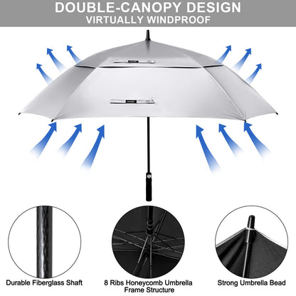 G4Free Extra Large Golf Umbrella Sun Protection Double Canopy Vented Windproof UV Square Automatic Open 68 Inch Oversize Stick Umbrella for Men Women
