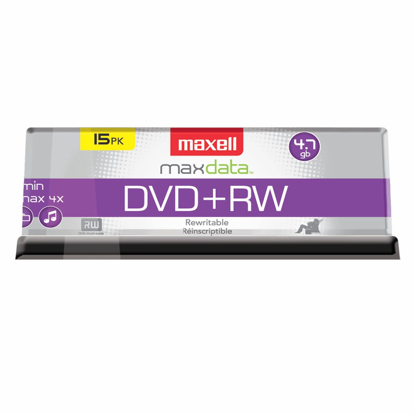 Maxell Dvd+rw Rewritable Disc, 4.7 Gb, 4x, Spindle, Silver, 15/pack