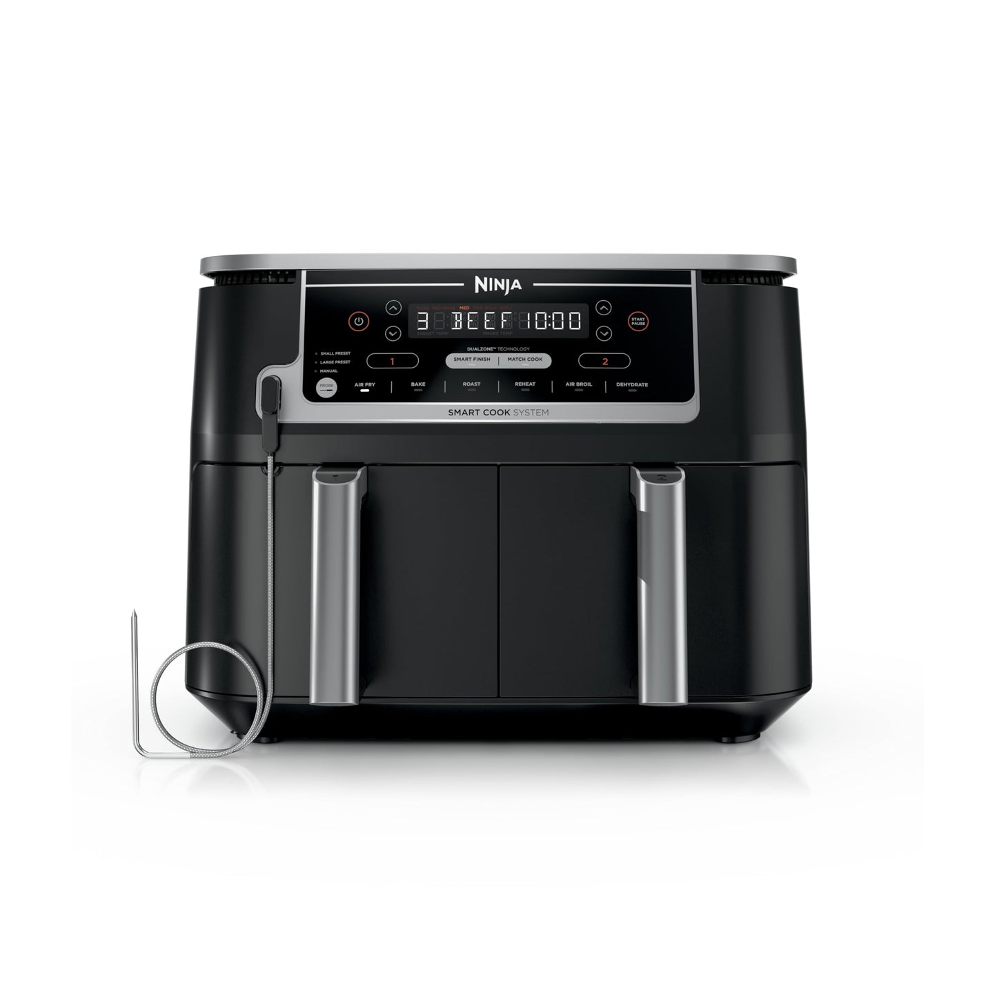 Ninja Foodi 10QT 6-in-1 DualZone Smart XL Air Fryer, 2 Independent 5QT Baskets, Smart Cook Thermometer, Match Cook, Smart Finish, Air Fry, Roast, Bake, Dehydrate, Reheat, Grey, DZ550