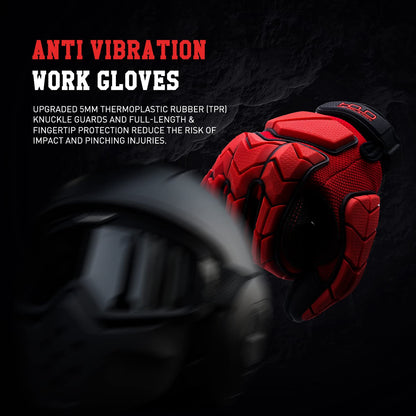 AIGEVTURE Anti Vibration Work Gloves Men,TPR Impact Protection Gloves,SBR Fingers & Palm Padded Safety Impact Reducing Mechanic Gloves (Large, Red)