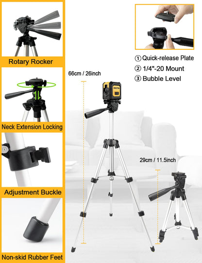 Nikotek Laser Level with Tripod, Self-Leveling Green Beam Horizontal and Vertical Cross-Line Laser for Home Decoration Carrying Pouch, Battery Included