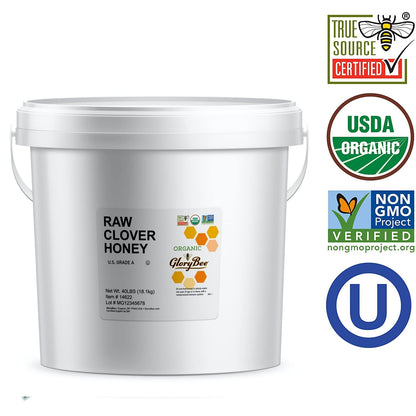 GloryBee Raw Honey, True Source Certified, USDA Organic, Organic Clover, 186.72 Ounce Bulk Pail