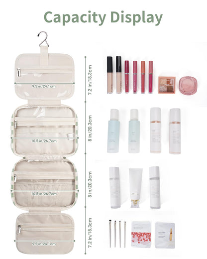 Narwey Hanging Toiletry Bag for Women Travel Checkered Makeup Bag Organizer Toiletries Bag for Travel Size Essentials Accessories Cosmetics (Mint Green Checkerboard (Medium))