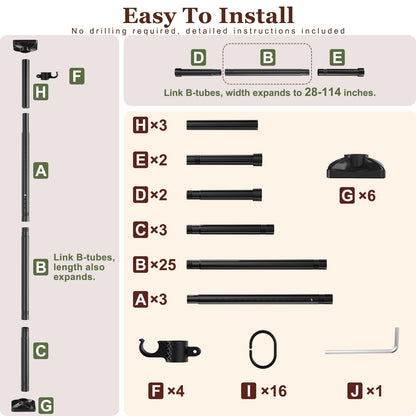 Goovilla Room Divider for Room Separation, Tension Curtain Rods No Drilling, 4-10ft(H) 28-114inch(W) Adjustable Temporary Privacy Wall Divider, Heavy Duty Freestanding Space Partition Separator, Black