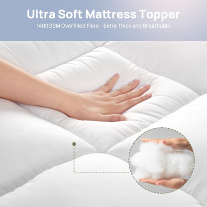 Extra Thick Fitted Mattress Topper - Queen Size | Soft & Cooling Pillow Top Mattress Pad & Protector | Bed Topper for Back Pain, Straps Stretch 6" to 22" Deep