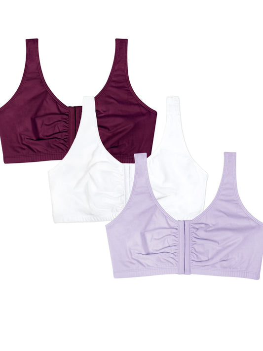 Fruit of the Loom Women's Front Close Builtup Sports Bra, Lilac Whisper/White/Purple Velvet, 42