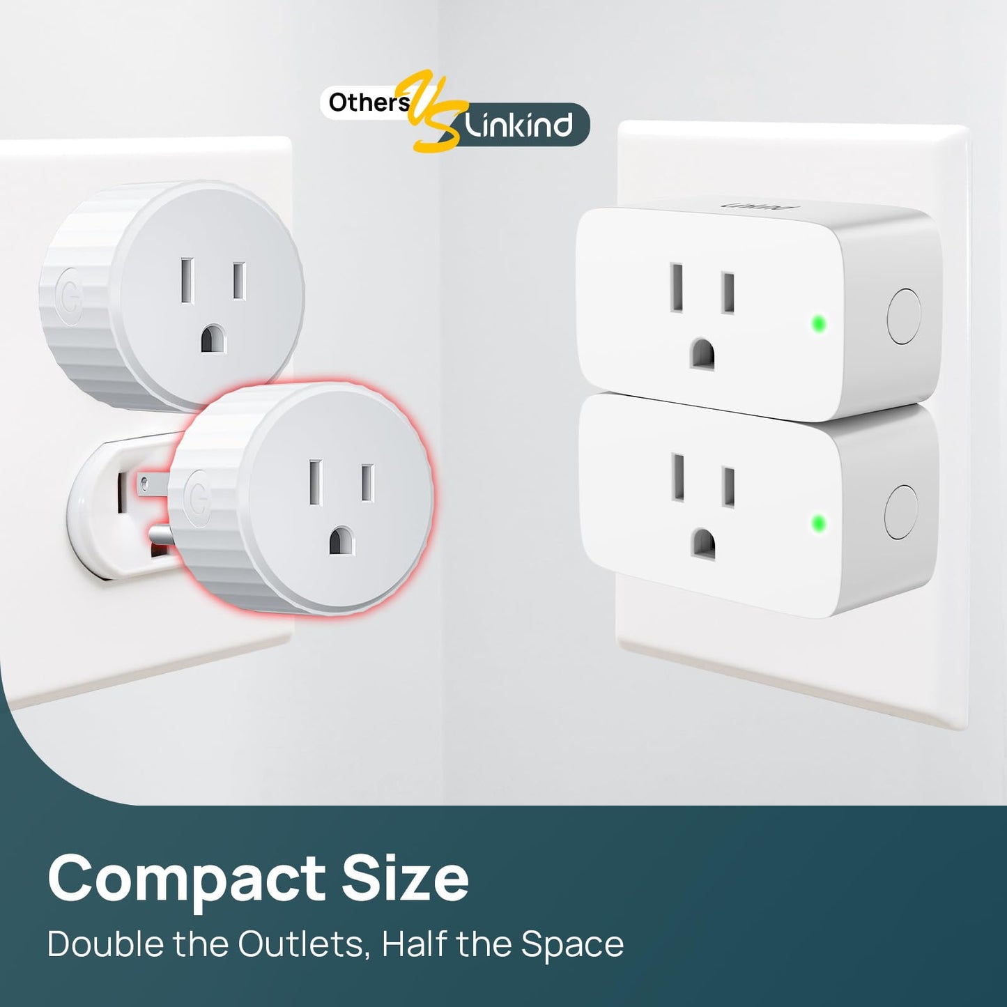 Linkind Matter Smart Plug, Work with Apple Home, Siri, Alexa, Google, SmartThings, Smart Outlet 15A/1800W Max, Smart Home Automation, APP Remote Control,Timer&Schedule, 2.4G Wi-Fi Only, 4 Pack