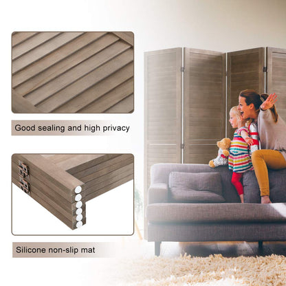 6 Panel Wood Room Divider 5.75 Ft Tall Privacy Wall Divider Folding Wood Screen 68.9" x 15.75" Each Panel for Home Office Bedroom Restaurant （Brown）