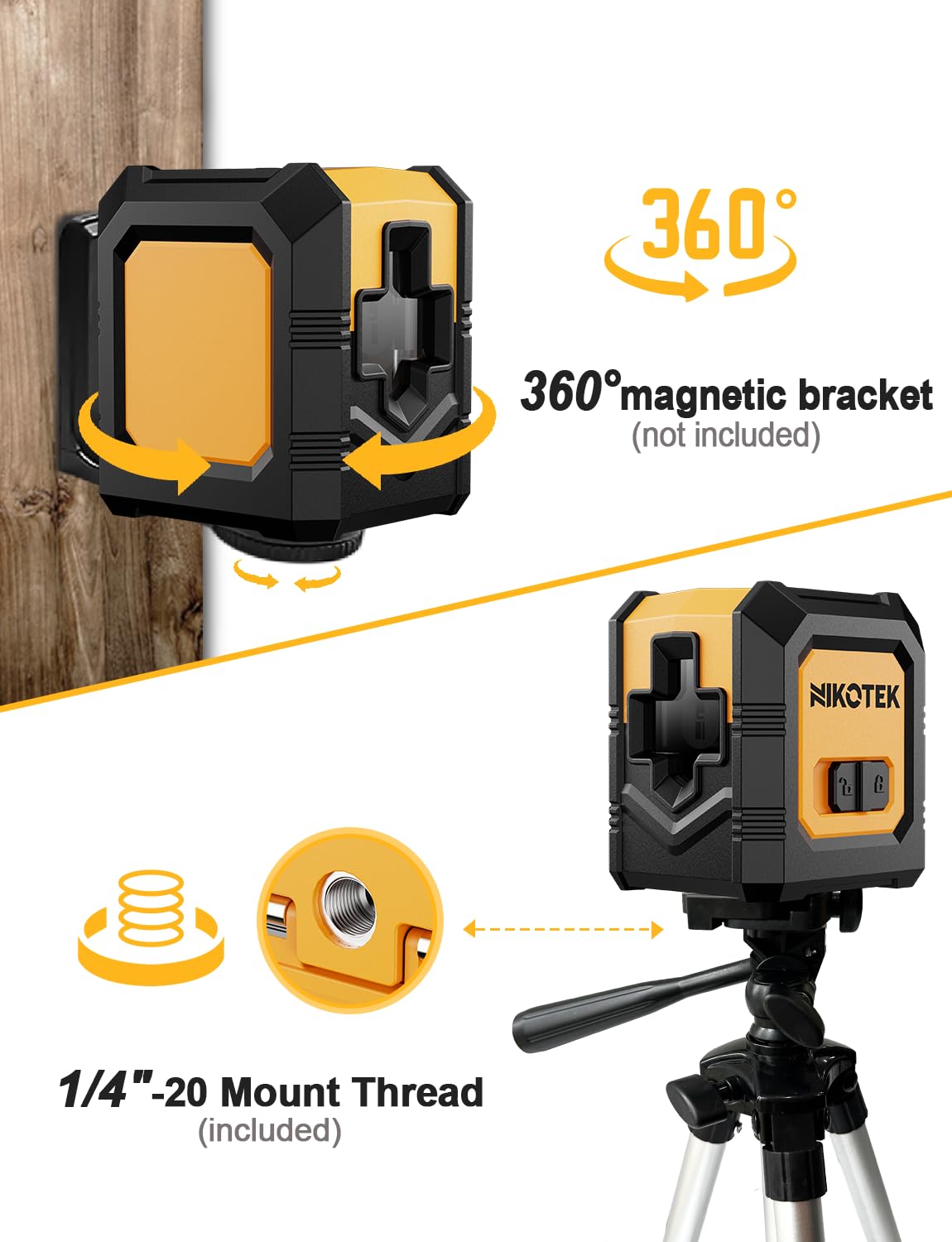 Nikotek Laser Level with Tripod, Self-Leveling Green Beam Horizontal and Vertical Cross-Line Laser for Home Decoration Carrying Pouch, Battery Included