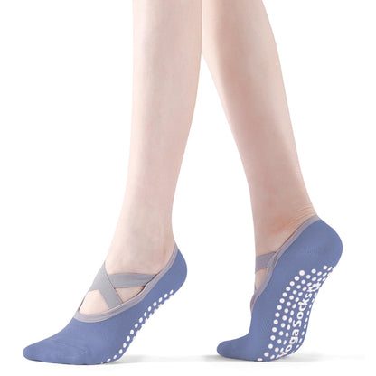 Minmex Yoga Socks for Women-1 Pairs Thin Non Slip Grip Socks with Straps for Pilates,Ballet, Dance, Barefoot Workout Purple