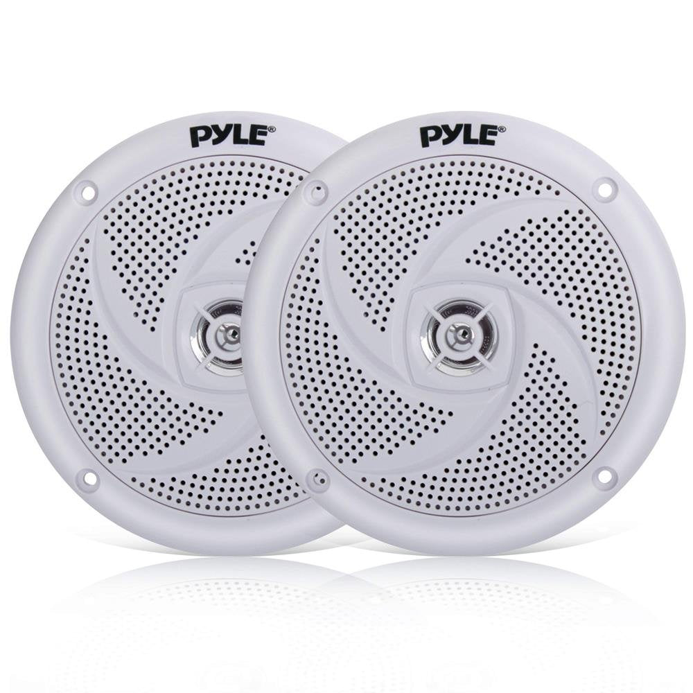 Pyle Marine Speakers - 5.25 Inch 2 Way Waterproof and Weather Resistant Outdoor Audio Stereo Sound System with 180 Watt Power and Low Profile Slim Style - 1 Pair - PLMRS5W (White)