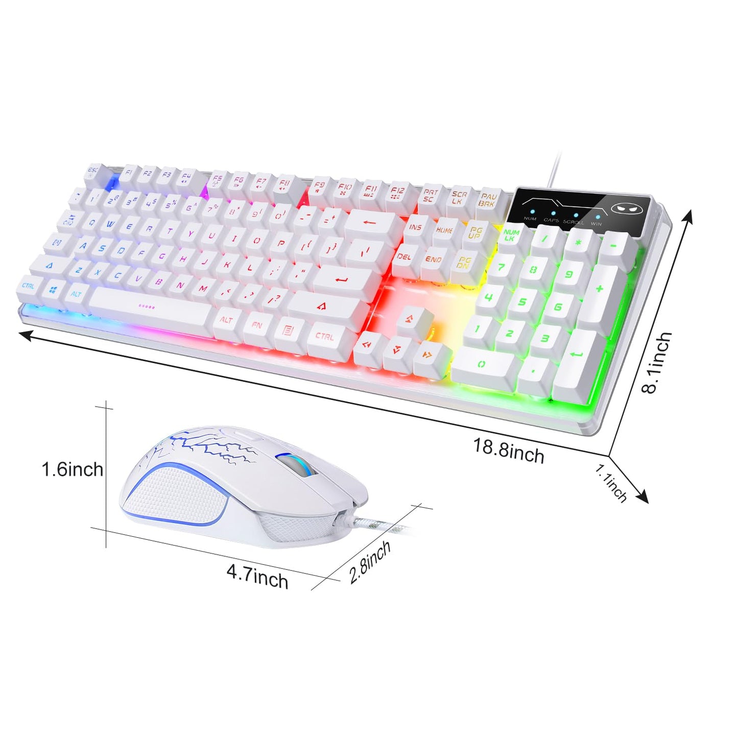 Gaming Keyboard and Mouse Combo, K1 RGB LED Backlit Keyboard with 104 Key for PC/Laptop(White)