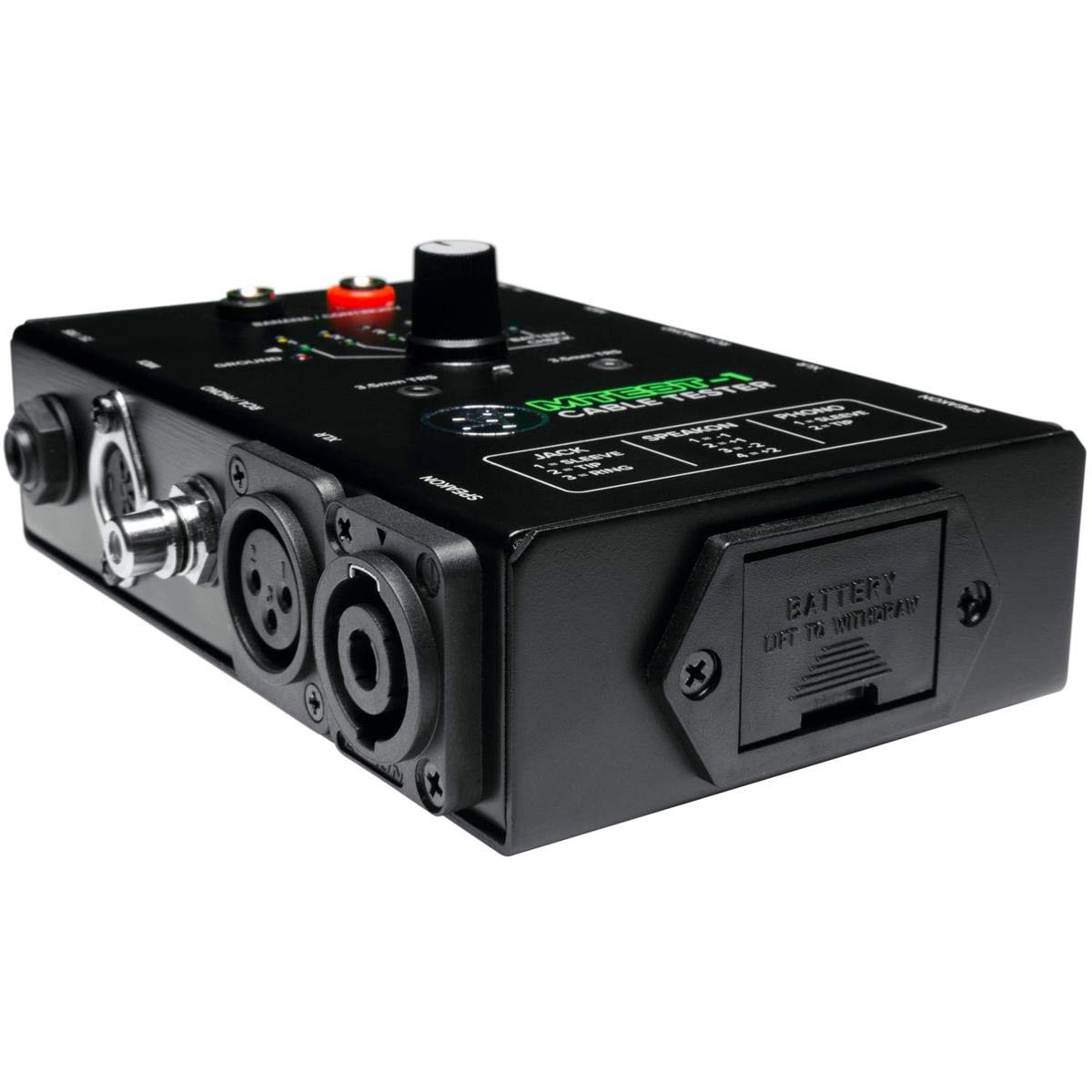 Mackie Cable Tester, 5-way switch Battery-Powered Connector Test, Black, (MTest-1)