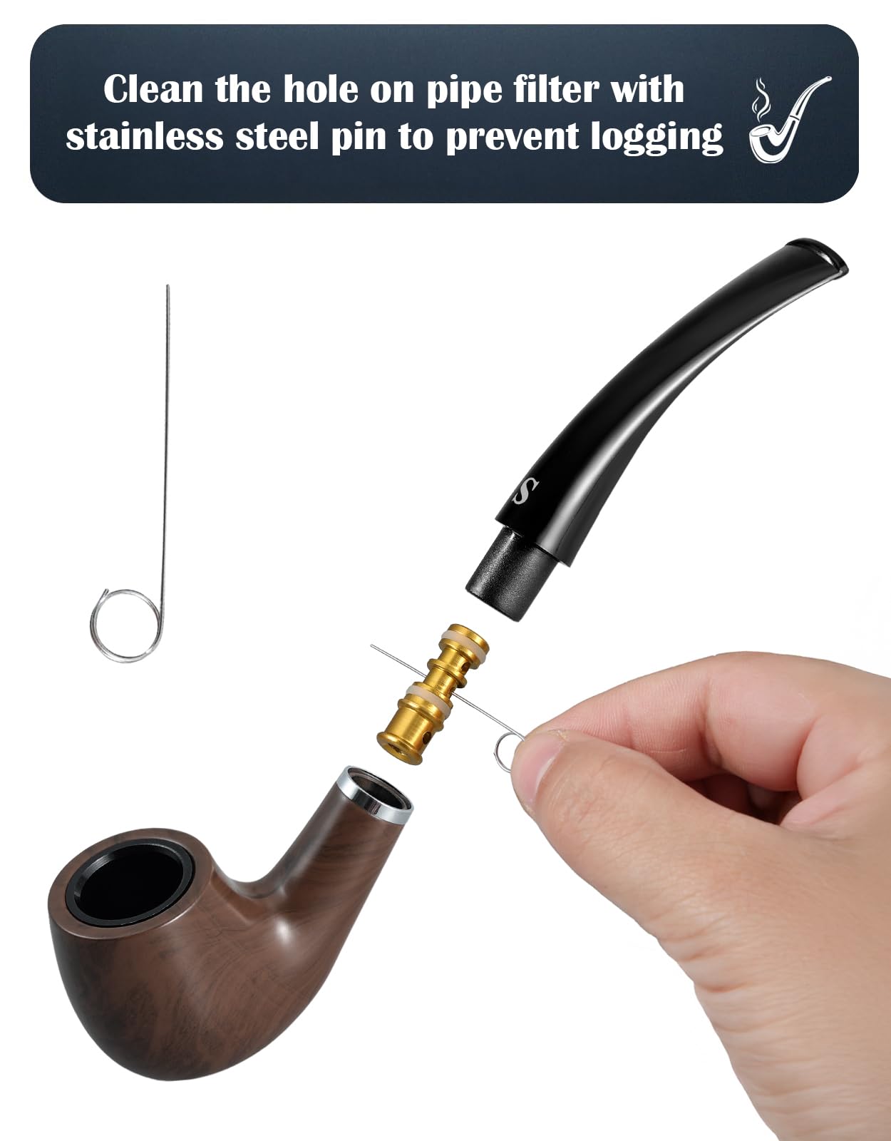 Joyoldelf Tobacco Pipe Set, Short Handle Curved Smoking Pipe with Foldable Pipe Stand Holder, Pipe Starter Kit for Beginner with Gift Box and Accessories