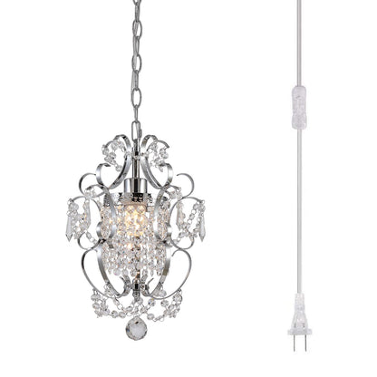 riomasee Plug in Chandelier Hanging Light Fixture with 14.27 Ft Hanging Cord and On/Off Switch,Mini Chrome Crystal Chandelier Light Fixture for Bedroom,Girls Room,Bathroom