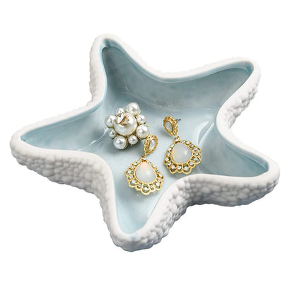 Linfye Starfish Jewelry Dish Tray - Ceramic Ring and Trinket Holder - Ocean Style Table Decoration for Earrings and Candy Storage