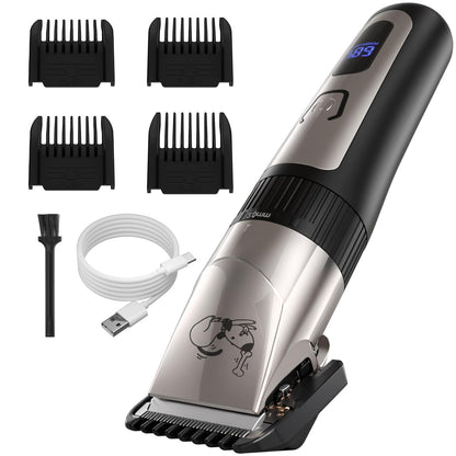 AJELU Dog Grooming Clipper Kit, Cordless Low Noise Rechargeable Electric Trimmer With Adjustable Comb & Detachable Blades, Suitable for Dogs, Cats, Pets