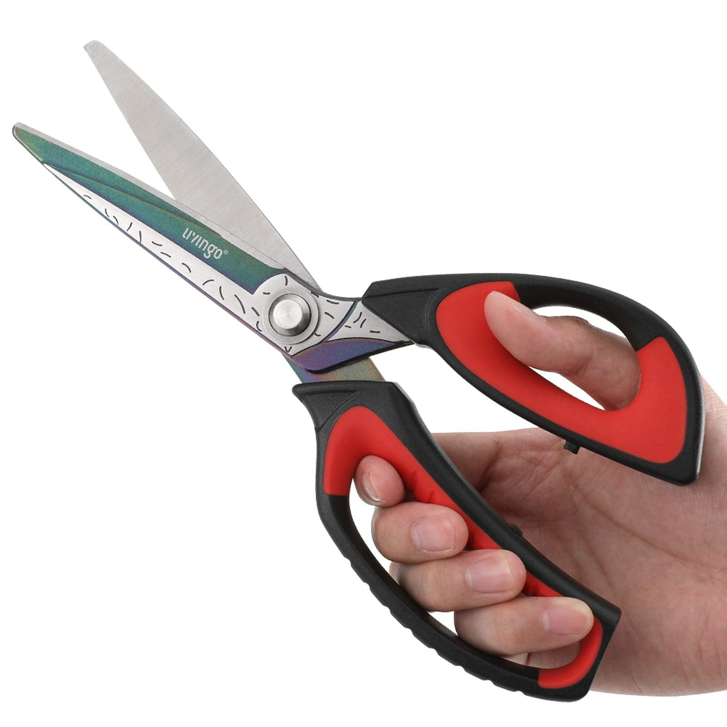 LIVINGO 10" Multipurpose Heavy Duty Scissors, Premium Titanium Coating Forged Stainless Steel Tool Industrial Shop Shears for Household, Pruning, Gardening, Fabric, Red/Black