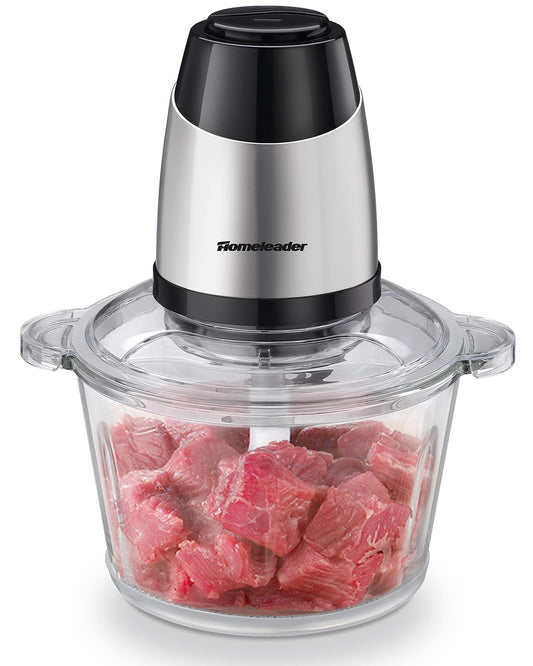 Homeleader Electric Food Chopper, 300W Stainless Steel Blade, Food Processor with 2L Glass Bowl, 2S Fast Shredding for Meat, Vegetables, Fruits and Nuts, Dishwasher Safe, Quiet Motor with 4 Blades