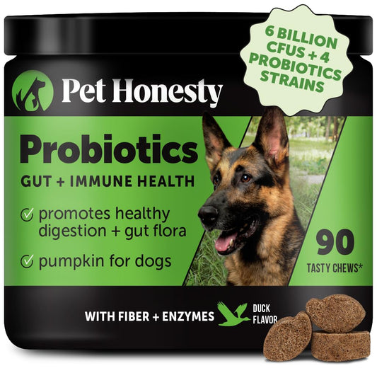 Probiotics for Dogs for Occasional Diarrhea & Bowel Support, Digestive Enzymes with Prebiotics for Gut Health for Dogs, Immunity Health & Itch Relief (Duck 90 ct)