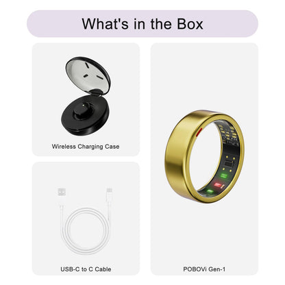 POBOVi Smart Ring for Women Men- Sleep/Fitness/Stress/Heart Rate Tracker- Menstrual Records - 7 Days Battery Life - Wireless Charging - No APP Subscription - iOS & Android Compatible (Gold, Size 9)
