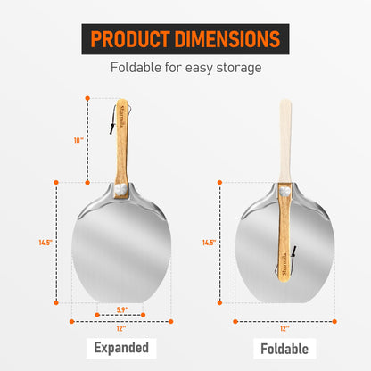 Pizza Peel 12 inch Aluminum Pizza Spatula,Upgraded Apple Shaped Pizza Paddle with Foldable Handle for Easy Storage,Sharmila Professional Pizza Spatula Paddle for Home Pizza Making