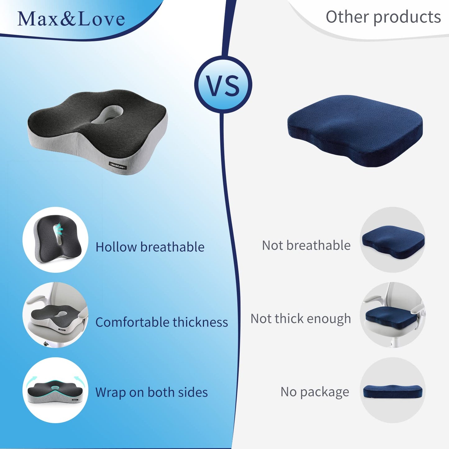 Memory Foam Seat Chair Cushion for Relieves Back Sciatica Pain Tailbone Pain Coccyx Degenerating Disc Orthopedic Osteoarthritis Prostate Cushion Low Back Pain Cushion Hip Shaping (Mixed Colors)