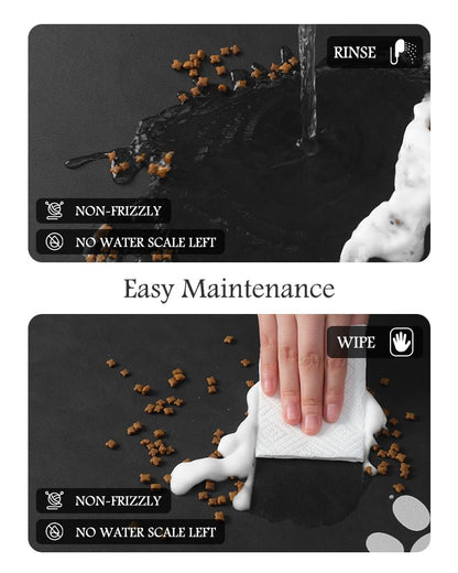 Pet Feeding Mat-Absorbent Dog Mat for Food and Water Bowl-No Stains Quick Dry Water Dispenser Mat-Dog Accessories Pet Supplies-Bowl for Messy Drinkers（Black,16"x24"