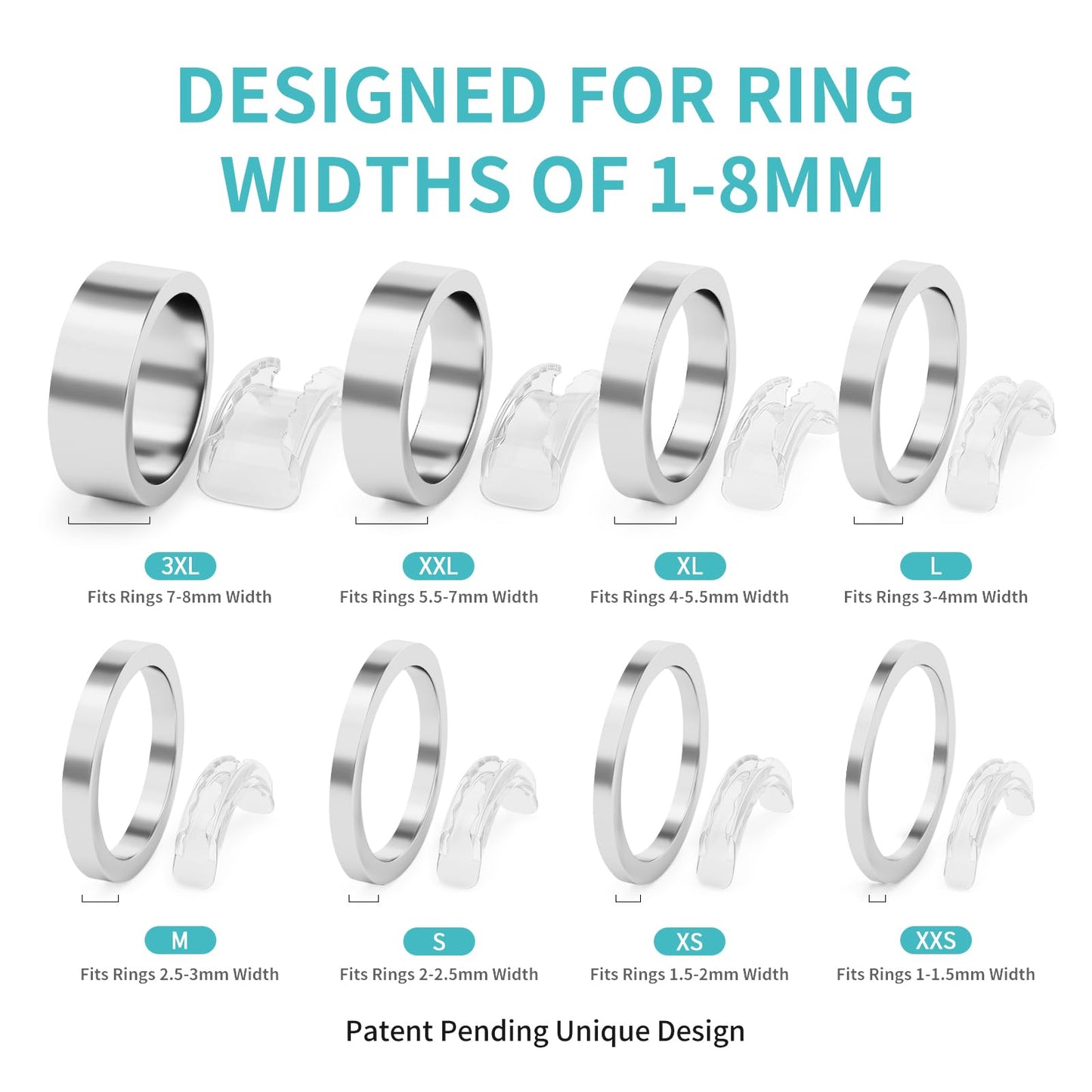 Ring Sizers for Loose Rings, 8 Pack 8 Sizes, Ring Size Adjuster, Invisible Ring Guards for Women and Men, Ring Resizer with Polishing Cloth，Fits Bands Width to 1-8mm