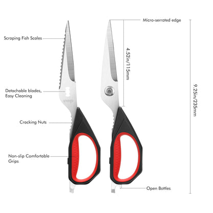 LIVINGO Kitchen Scissors, 2 Pack 9.25" Utility All Purpose Poultry Shears Heavy Duty Dishwasher Safe, Come Apart Sharp Stainless Steel Cooking Food Scissors for Cutting Meat, Chicken, Vegetable, Fish