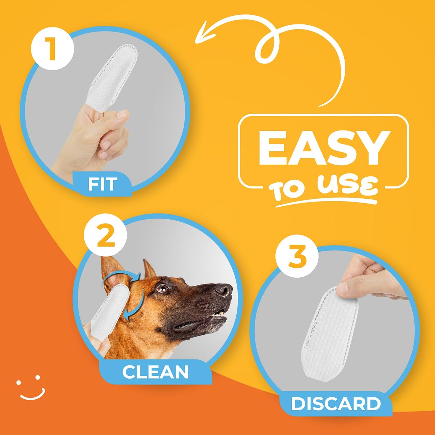 Paw Science Dog Ear Cleaner Wipes – Finger Wipes for Dogs & Cats – Cleaning, Soothing, & Deodorizing Itchy Ears – Pet Ear Relief Solution (Coconut)