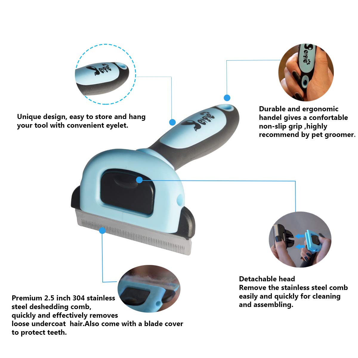 Petgle Cat Brush & Cat Comb for Shedding, 2.5inch Blue - Hair Brush for Long Hair and Short Hair, Pet Grooming Tool for Small to Medium Dogs and Cats, Detangle, Eco Friendly, Weekly Grooming