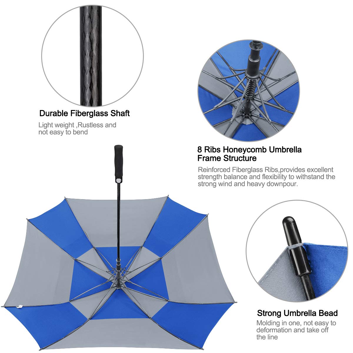 G4Free Extra Large Golf Umbrella 68 inch Square Vented Windproof Auto Open Double Canopy Oversized Stick Umbrella