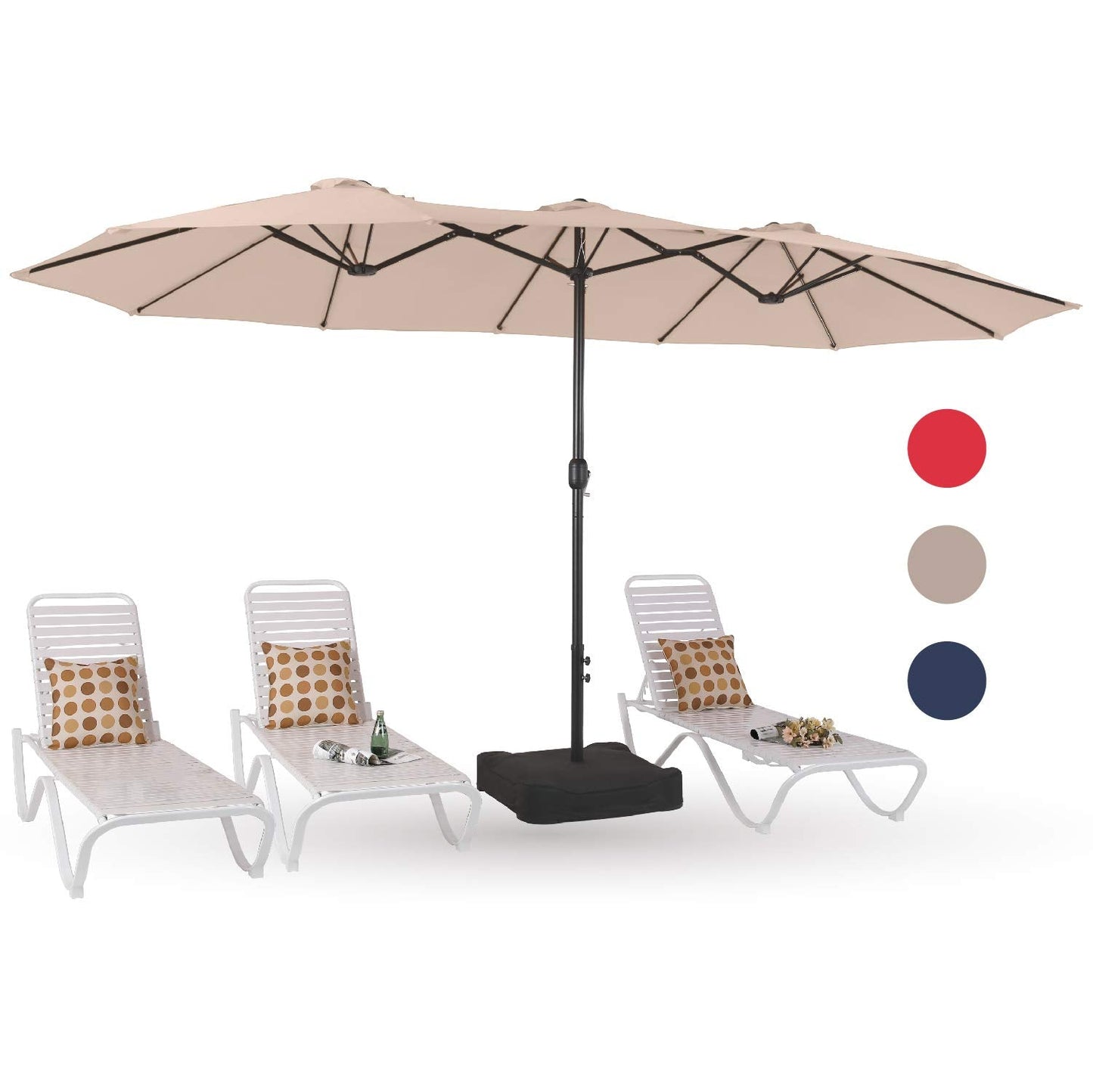 PHI VILLA 15ft Large Patio Umbrellas with Base Included, Outdoor Double-Sided Rectangle Market Umbrella with Stand, Outside Umbrellas for Poolside Lawn Backyard, Beige
