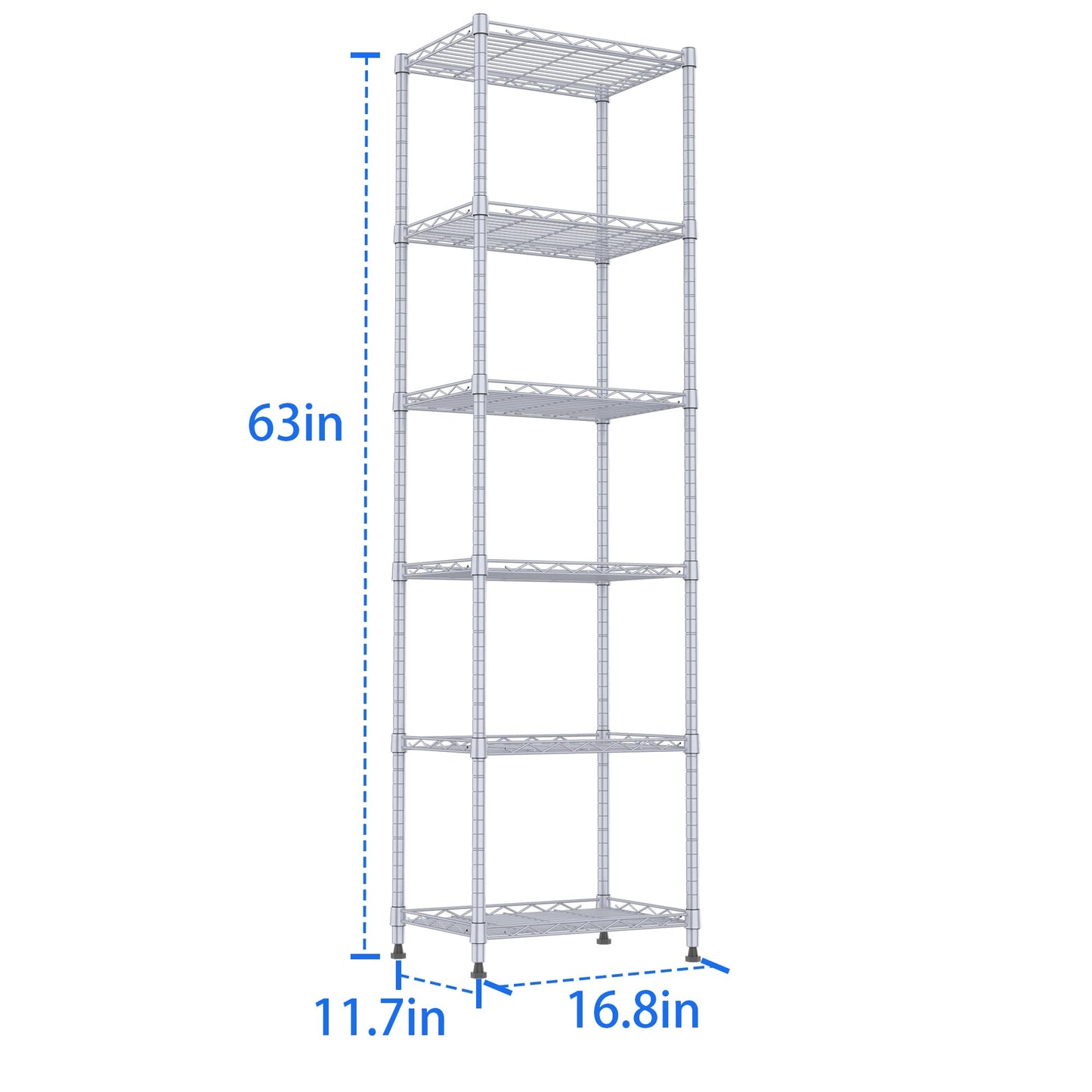 REGILLER 6 Wire Shelving Steel Storage Rack Adjustable Unit Shelves for Laundry Bathroom Kitchen Pantry Closet(Silver, 11.7" D x 16.8" W x 63" H)