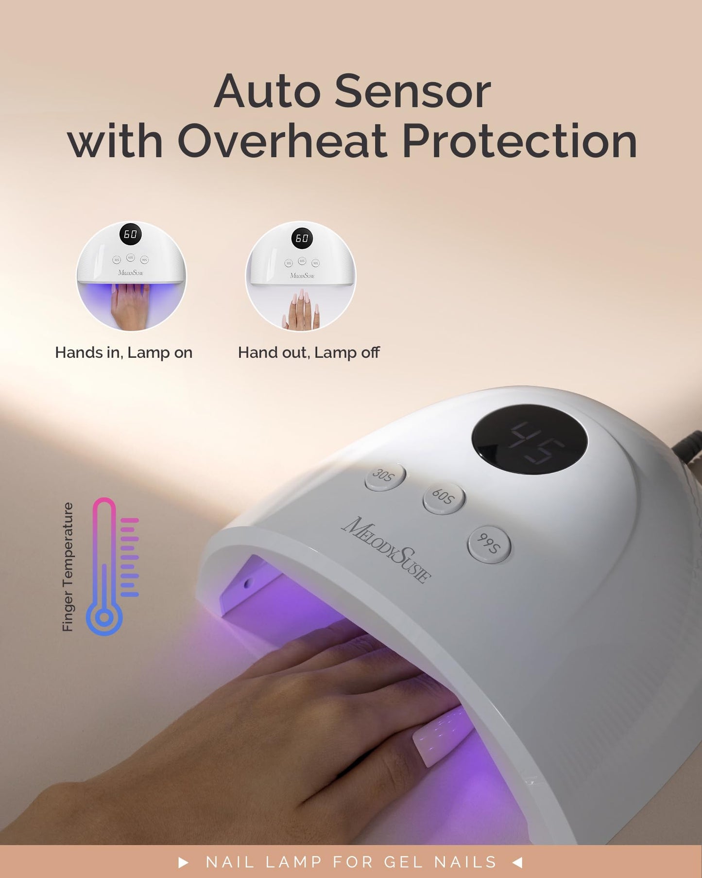 MelodySusie UV Nail Lamp, Plus30F UV Light for Gel Nails LED Nail Dryer with 3 Timer, Smart Sensor, LCD Display Fast Curing Gel Nail Polish Nail Art Tools Manicure Accessories-White