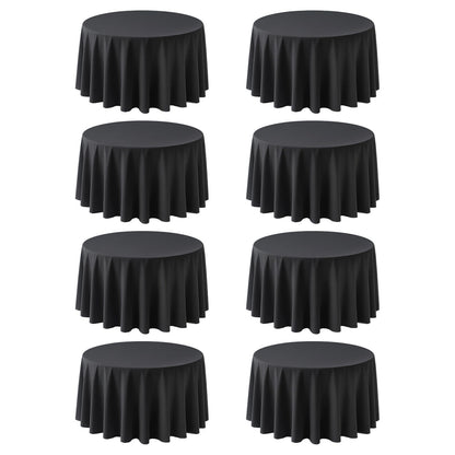 RestfulGlow 8 Pack Round Tablecloth 108 Inch Black Table Cloth for Round Tables, Washable Polyester Tablecloth Stain and Wrinkle Resistant Decorative Table Cover for Wedding Party Dining Banquet