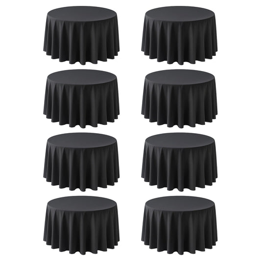 RestfulGlow 8 Pack Round Tablecloth 108 Inch Black Table Cloth for Round Tables, Washable Polyester Tablecloth Stain and Wrinkle Resistant Decorative Table Cover for Wedding Party Dining Banquet