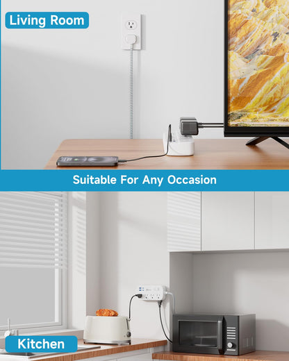 Power Strip with USB, 5Ft Travel Power Strip Surge Protector with 8 Outlets 4 USB(3.4A/17W) Charging Station, 13A/1625W 3 Prong Small Extension Cord Outlet Splitter, Wall Mount for Travel Office Dorm