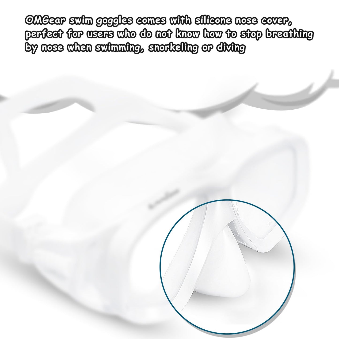 OMGear Swim Goggles with Nose Cover Diving Mask Snorkeling Gear Kids Adult Snorkel Mask for Scuba Free Diving Spearfishing Neoprene Strap Cover Impact Resistance (White)