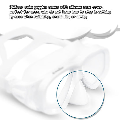 OMGear Swim Goggles with Nose Cover Diving Mask Snorkeling Gear Kids Adult Snorkel Mask for Scuba Free Diving Spearfishing Neoprene Strap Cover Impact Resistance (White)