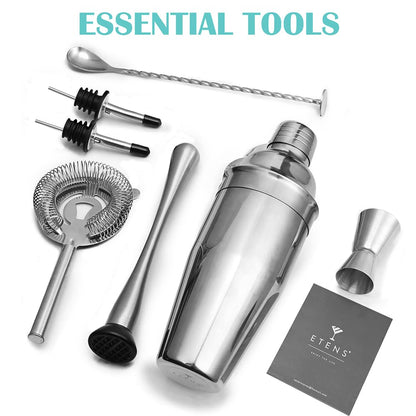 Etens Cocktail Shaker Set & Bar Kit – 24 oz Stainless Steel Drink Mixer Martini Shaker for Bartender – Complete Cocktail Kit w/Strainer, Muddler, Alcohol Mixer Tools