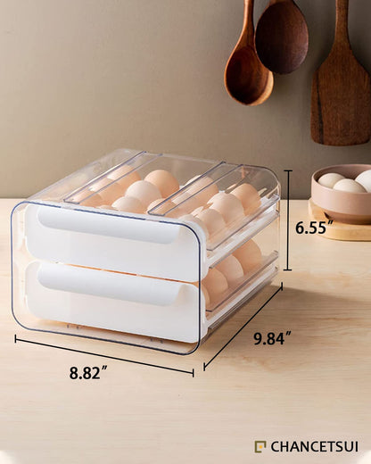 Large Capacity Egg Holder for Refrigerator, Egg Storage Container Organizer Bins, Stackable Clear Plastic Storage Egg Organizer with Handles, Household Egg Holder for Fridge(2 Layer)